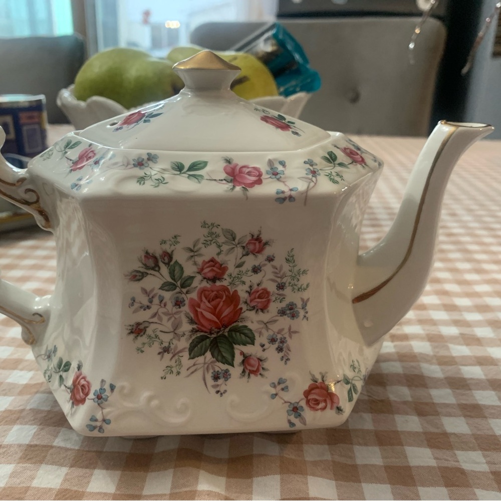 Floral Porcelain Teapot with Gold Accents